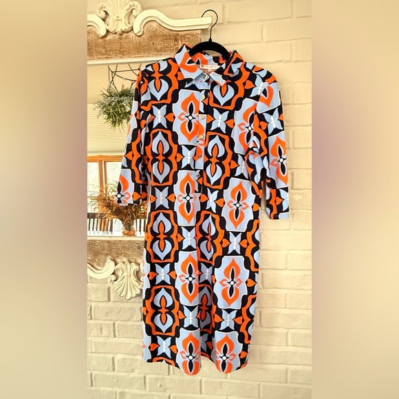 Jude Connally Dresses & Skirts - Jude Connally Long Sleeve Dress - Orange and Blue Geometric